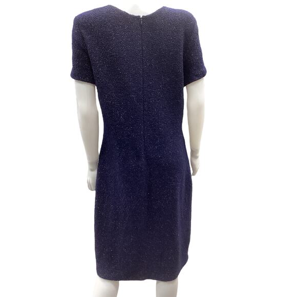 St. John Women’s Knit Dress SZ 16 Decorative Waist Chain Silver Links Navy Blue - Picture 3 of 5